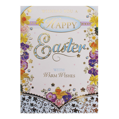 Grußkarte Ostern mit gelbem Umschlag - Frohe Ostern Blumenmuster XYE5002B