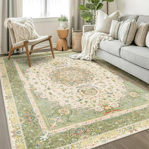 5X7 Area Rugs, Green Washable Rug for Living Room Bedroom Kitchen Office, Large