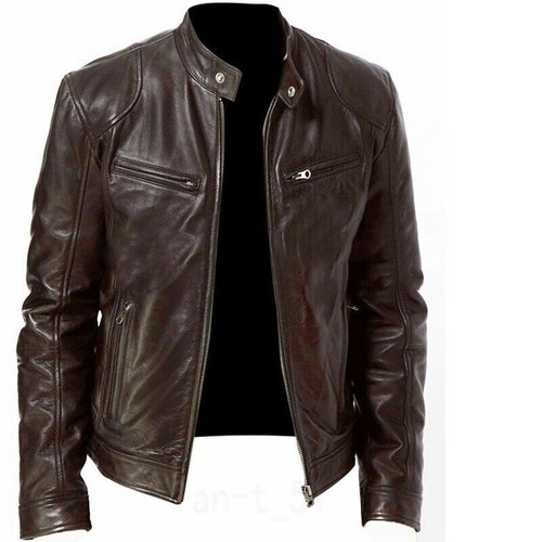 HERREN VINTAGE CAFE RACER SCHWARZ BRAUN ECHTLEDER SCHMALE PASSFORM ECHTE BIKERJACKE - Bild 6 von 17