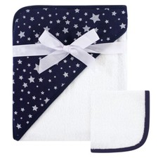 Hudson Baby Woven Hooded Towel for Baby Boys With Navy and Silver Stars Design
