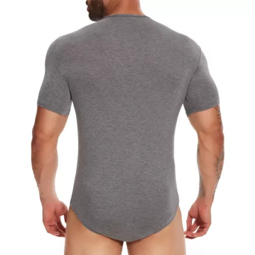 Camiseta interior de leotardo de color liso para hombre Botón a presión Entrepierna Body Manga corta - Imagen 12 de 26