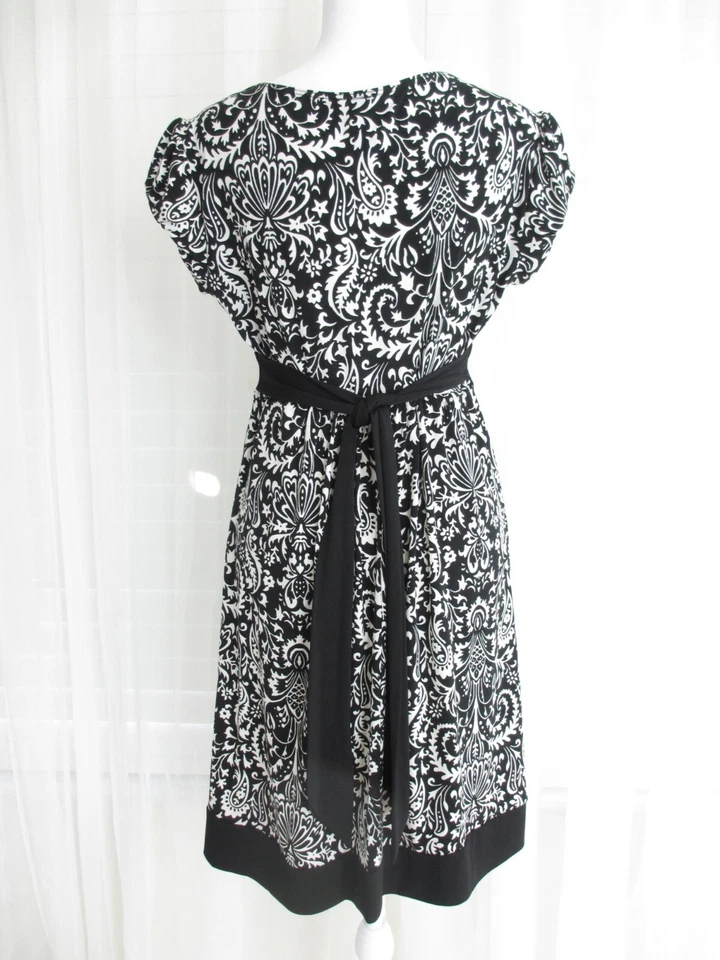 Vestido estilo boho años 70 para mujer L negro floral lazo trasero elástico hasta la rodilla cuello en V Foto 2 de 4