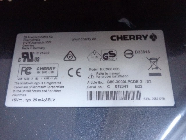 CHERRY G80-3000, kabelgebundene mechanische Tastatur Deutsch schwarz USB+PS/2 - Bild 2 von 2