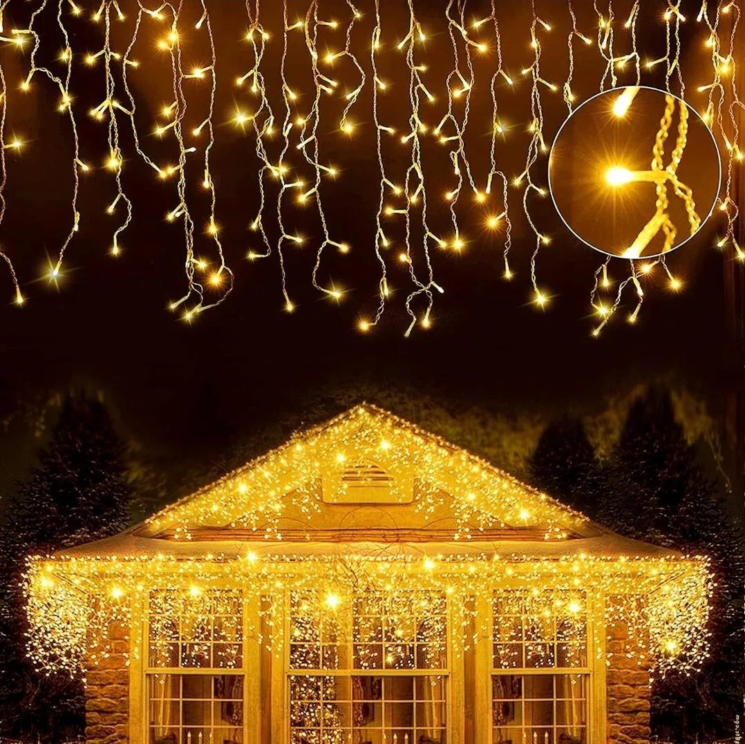 gresonic Icicle Lights 500LED 57.4ft Warm White Outdoor Hanging