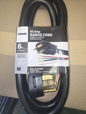 Prime RD628206 6/2 & 8/2 SRDT 50Amp 6ft Range Cord for 1996 & Up Homes NEW