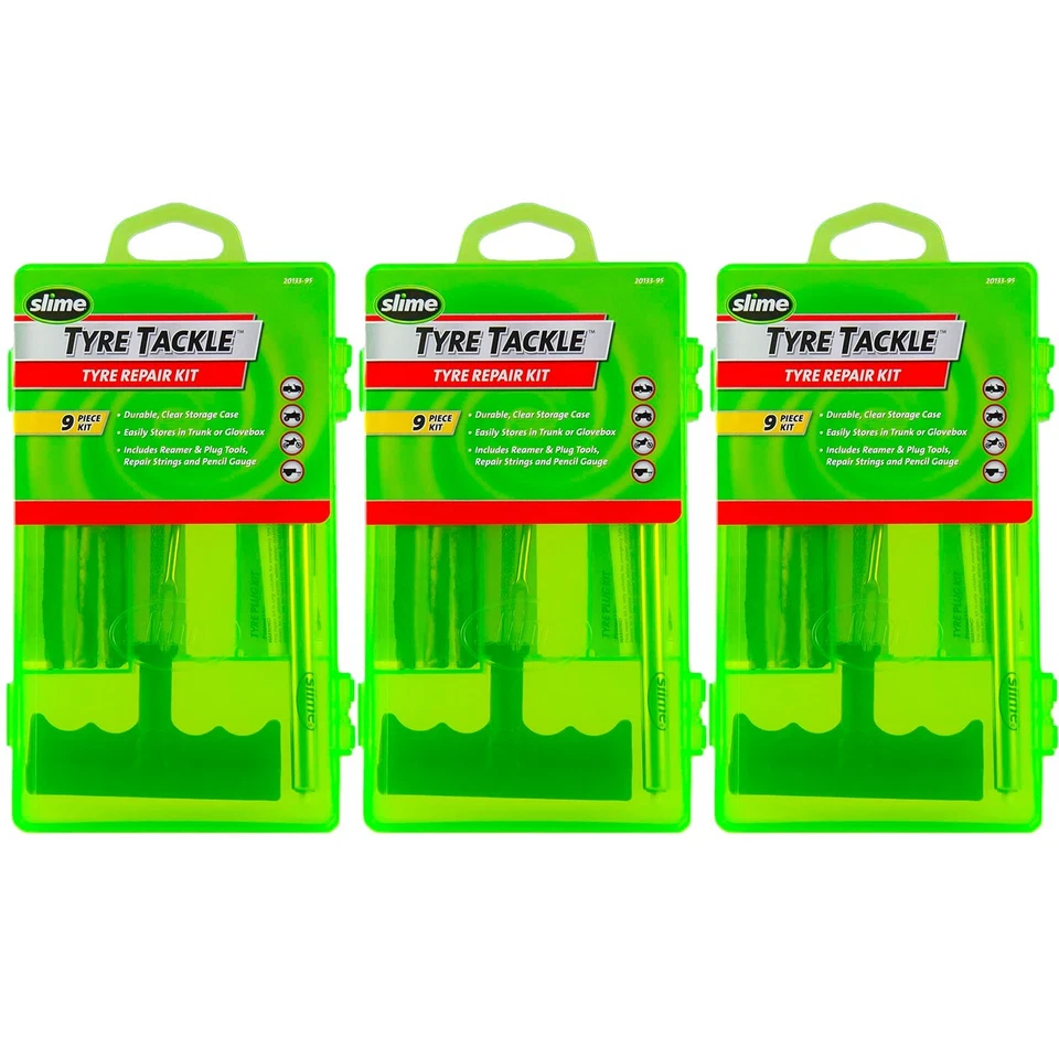 3x SLIME Bike Car Tyre Tire Puncture Repair Solution Kit 9pc with Gauge & Plugs - Image 4 of 4