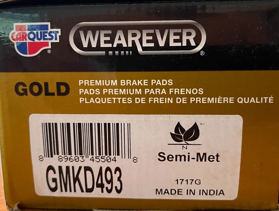 Juego de pastillas de freno de disco-Pastillas de freno delanteras semimetálicas doradas premium CARQUEST GMKD493 Foto 2 de 2