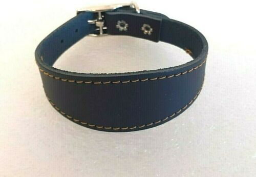 NAVY BLUE LEATHER ITALIAN GH /WHIPPET PUPPY FITS NECK 9" (23CM) - 11" (28CM)} - Afbeelding 1 van 2