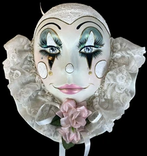 Ceramic Pierrot Clown Face Mask French Handmade Signed Wall Hanging Vintage
