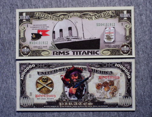 Conjunto De 2 Diferencial Fantasy Papel Dinero Titanic Y Piratas