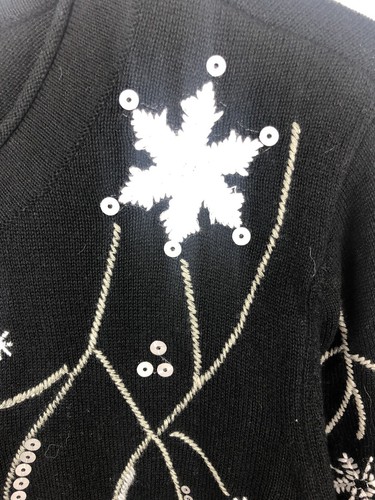 Christopher Banks Cardigan Black Embroidered Snowflakes Sequins SZM Holidays B1 - Picture 2 of 4