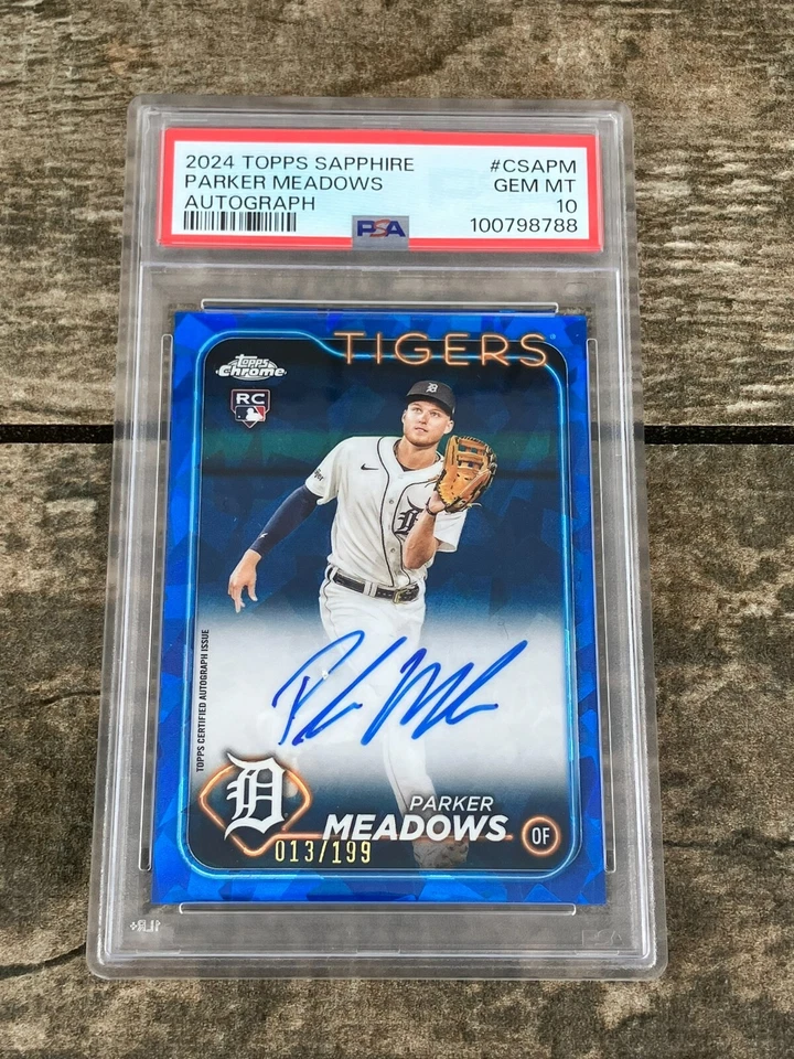 2024 Topps Chrome Sapphire Parker Meadows #/199 Auto PSA 10 GEM MINT RC Rookie - Image 2 of 3