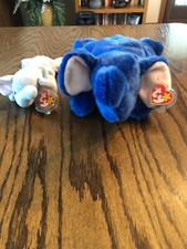 TY Beanie Buddy, Peanut The Elephant' Royal Blue and Light Blue beanie