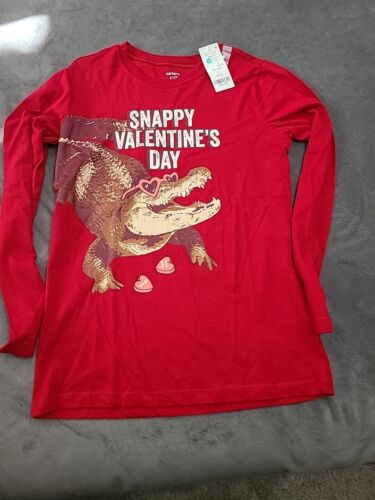 CARTER’S Sz 14 KIDS Red Snappy Valentine’s Day Alligator T - Shirt Graphic New