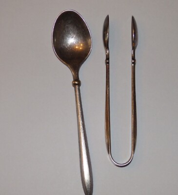 Zuckerzange und Löffel Auerhahn 90 silber