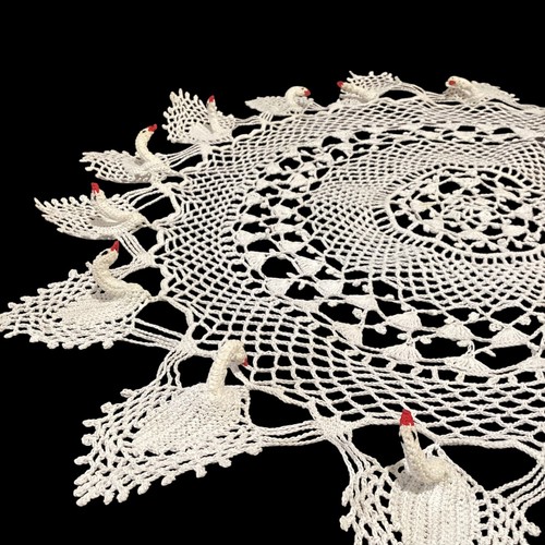 3 Hand Crochet Doilies With Swans Vintage Unique Set Of 3 Doilies - Picture 8 of 17