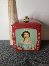 QUEEN ELIZABETH II DUKE OF EDINBURGH Edward Sharp and Sons Tin Can 6"h Vintage 