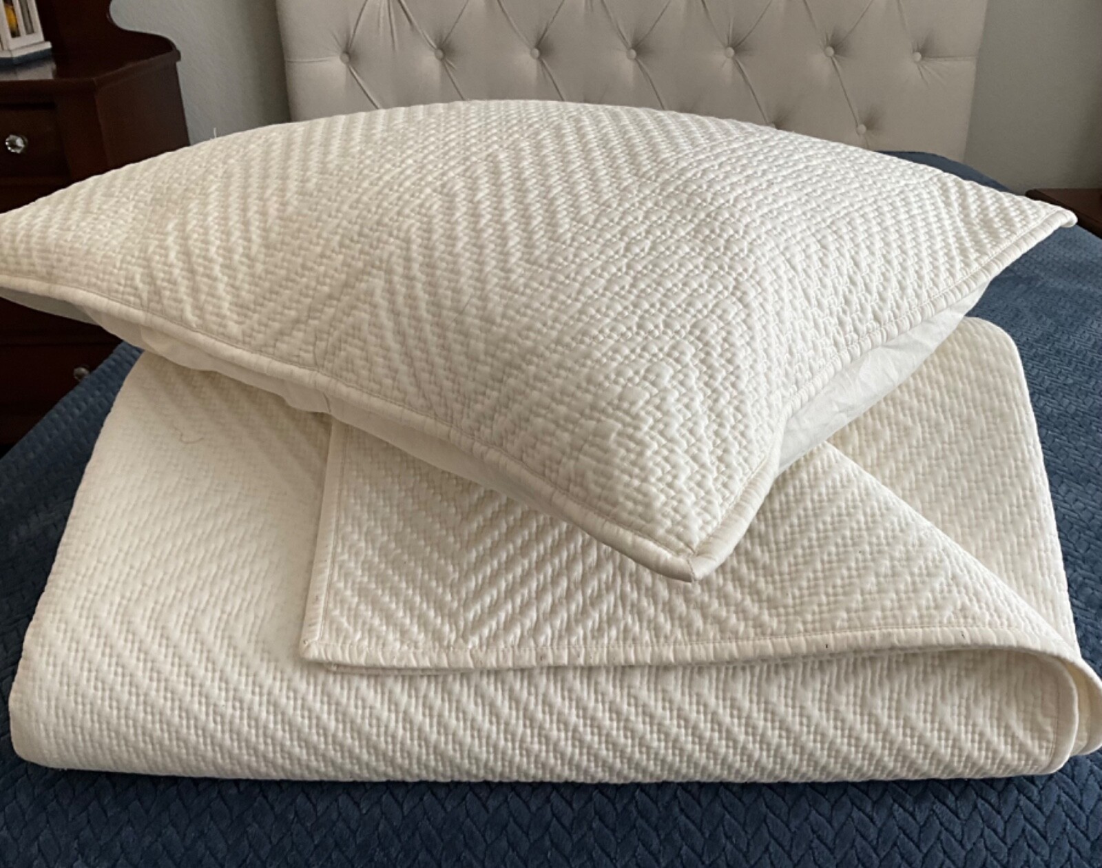 Restoration Hardware CREAM Off WHITE Herringbone Quilted Coverlet
