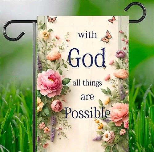 Garden Flag, God all things possible, 12” x 18”, thick Burlap, Double-sided - 第 2/7 張圖片