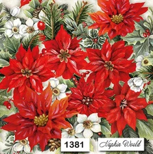 (1381) TWO Individual Paper Luncheon Decoupage Napkins - CHRISTMAS POINSETTIAS