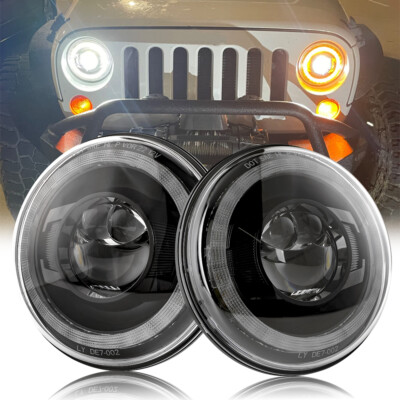 Pair 130W 7'' Round LED Headlights Halo Angel Eyes DRL Turning for Jeep JK JKU