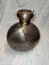 ANTIQUE HANDMADE DOVETAILED WROUGHT STEEL IRON CANTEEN WATER BOTTLE FLASK JUG