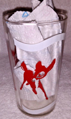 Vintage Mid Century Glass Red Deer Bambi Like Graphics 5'' Unmarked