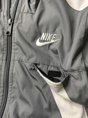 Nike Sport Reißverschluss Trainingsjacke Windbreaker Mesh grau weiß gestreift Large L 14 16 - Bild 5 von 14
