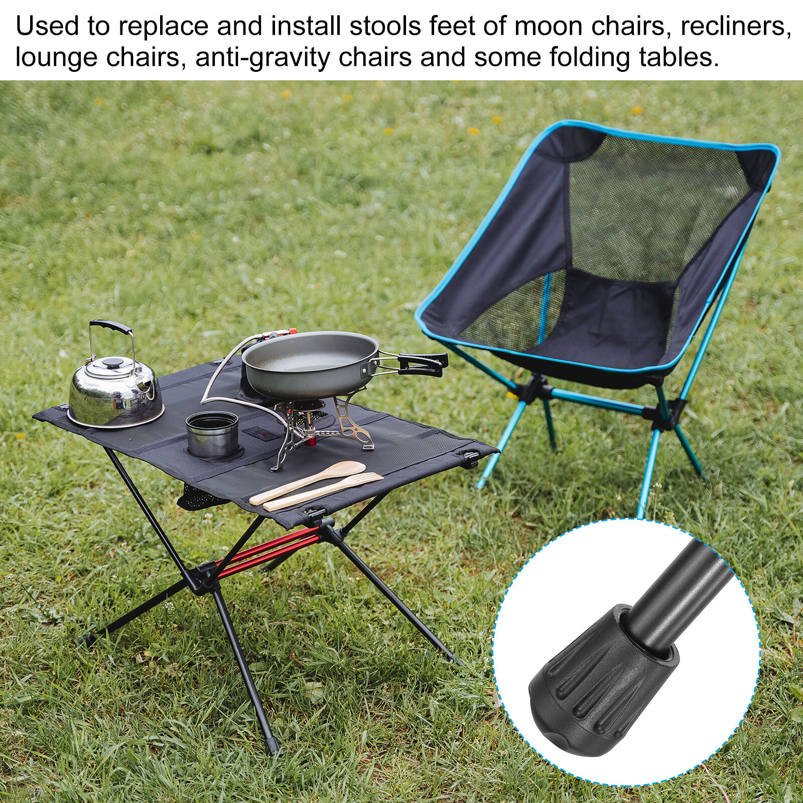 4Pcs 0.55" Chair Feet Replacement Plastic NonSlip Camping Chair Leg