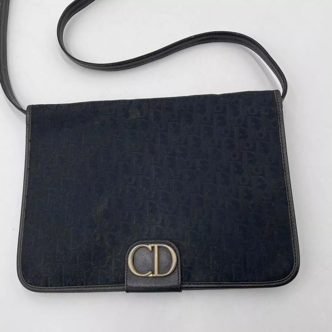 Sac bandoulière Christian Dior logo toile cuir noir femme OCCASION DU JAPON