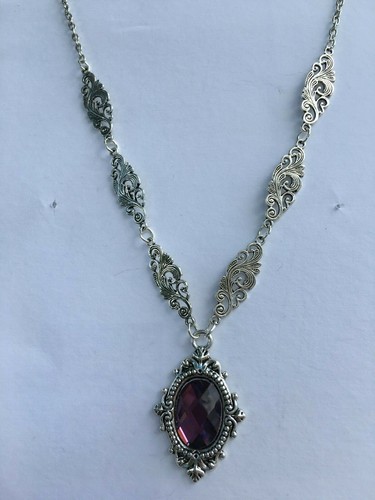 COLLAR COLGANTE VICTORIAN STL VIDRIO FACETADO PÚRPURA ENCHAPADO EN PLATA MARCO - Imagen 5 de 10