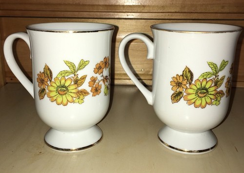 Royal Domino Collection Plate & 2 Footed Mugs Autumn Song Orange & Green Flowers - Picture 5 of 10