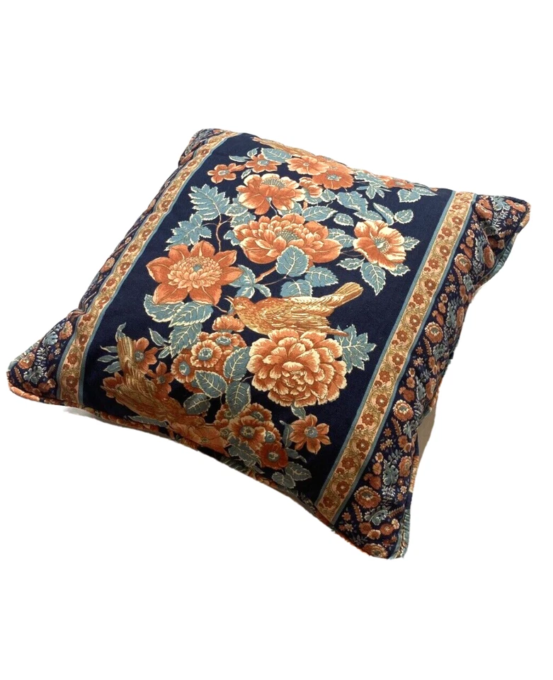 2 Almohadas de Colección Hechas a Mano Pájaros Chintz Rosa Azul Toile Patrón Raro Par Foto 2 de 4