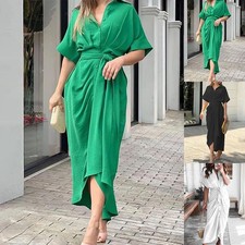 Women's Elegant Summer Shirt Dress Short Sleeve Casual Loose Holiday Midi Dress