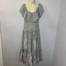 Tory Burch Eyelet Embroidered Stripe Flounce Ruffles Midi Dress Coastal Womens 4