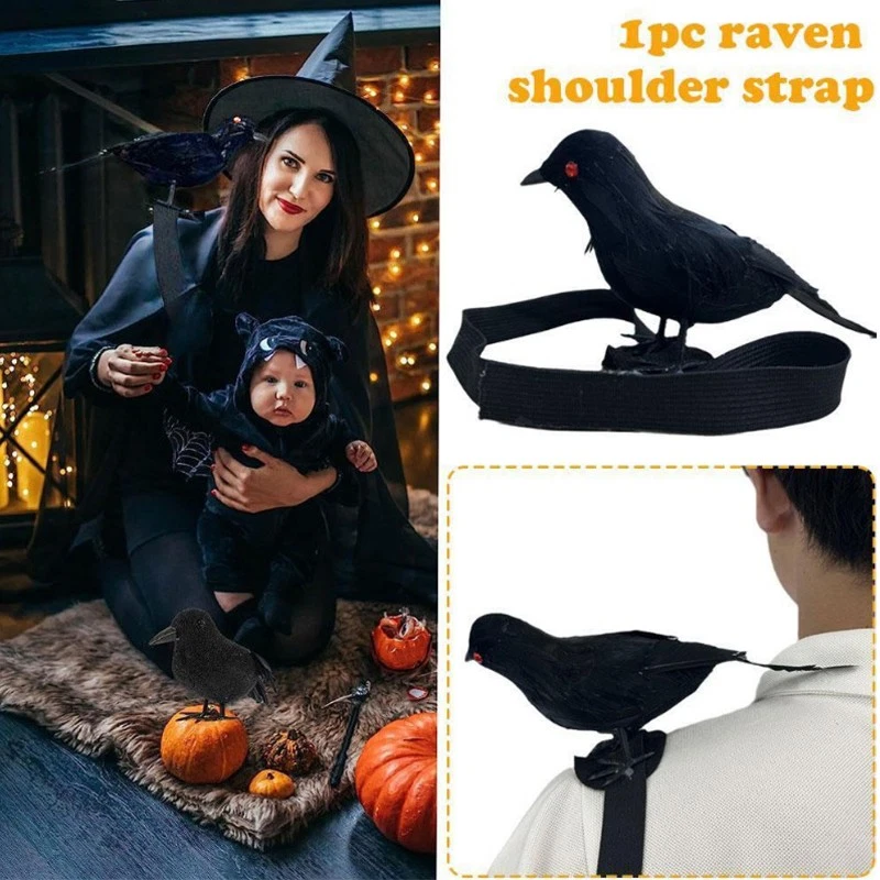 Halloween Simulación Cuervo Hombro Cuervo con Banda Elástica Disfraz Accesorios Foto 3 de 4