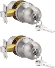 Probrico (2 Pack Keyed Alike Door Knobs Combo Pack, Brushed Nickel 