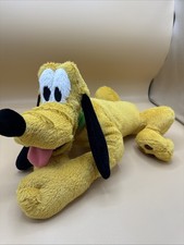 Disney Store Pluto Laying Down Soft Floppy Plush Toy 16" Beanbag Green Collar