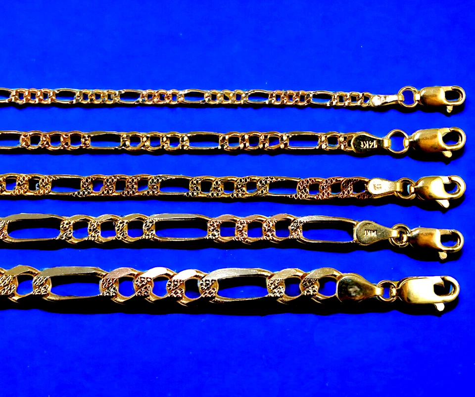 14K 三色黄金 2.5 毫米 - 6 毫米费加罗项链链意大利钻石切割 16 英寸 - 30