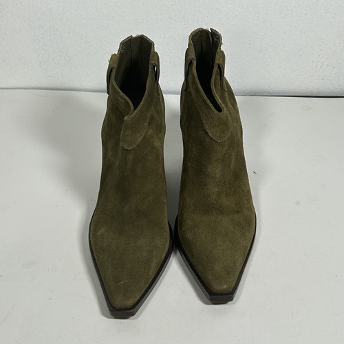 Vince Camuto Wellinda Booties Size 7.5 Suede Olive Green Heel Classic - Picture 5 of 9