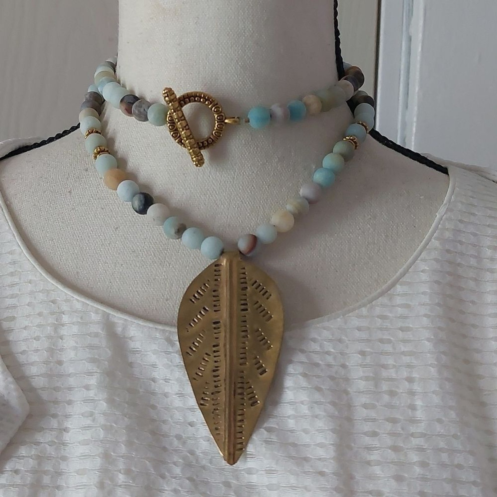 Natural Amazonite Beads Toggle Clasp Necklace wit… - image 1