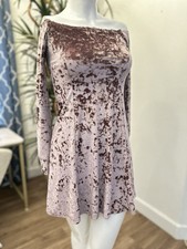 Y2K Hollister Crushed Velvet Dress Size M Off Shoulder Mauve Fit Flare A Line