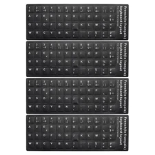 French Keyboard Stickers Cover Frosted, Black Background White Lettering 4pcs