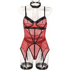 Lingerie Set Womens Sheer Bra Thong Suspender Body Stocking Nightwear Underwear*