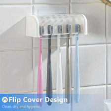 A Covered 5-Slot Toothbrush Holder, Self-Adhesive Wall Toothbrush Storage Rack,
