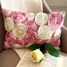Lumbar Cushion Case Pink Set of 2, Room Decor Silk - Blossom Bloom