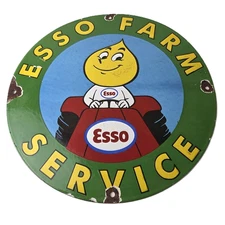 Vintage Porcelain Sign - Esso Tractor Farming Sale Gas Service Station Barn Sign