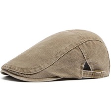 Khaki Flat Cap Hat Men  s Adjustable Size 100 Cotton