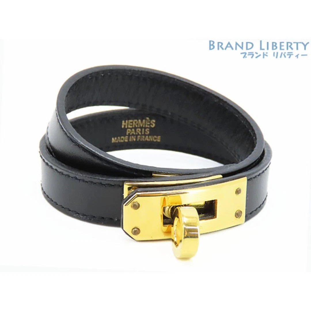 HERMÈS Bracciale Hermes Kelly doppio pelle nero oro ferramenta scatola vitello usato0