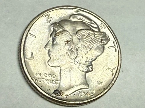 1945 MERCURY silver U.S. dime. Satiny choice BU. #q2